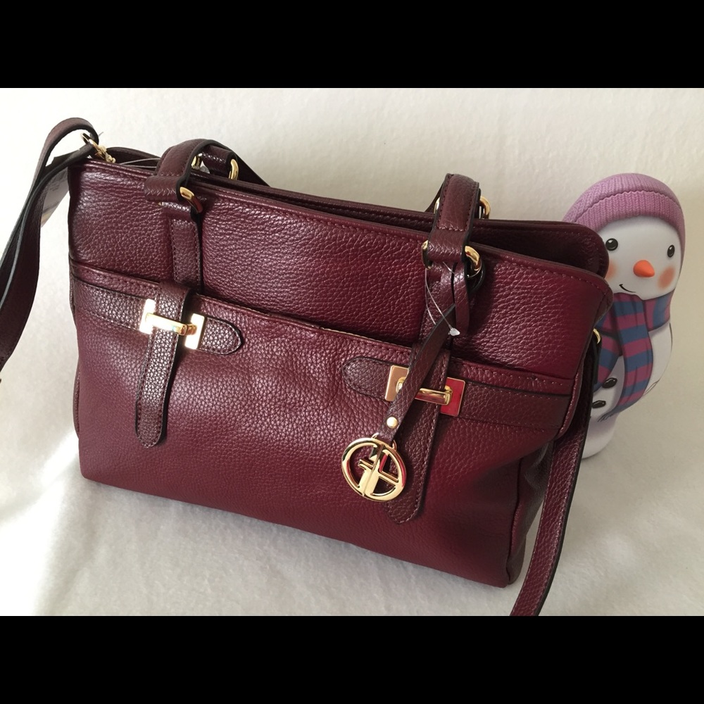 Giani Bernini Pebble Bridle Leather Tote (Wine) - Picture 3 of 11